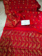 Saree_soft_jamdani_with blouse piece_red_golden_zari_festive_durga_pujo_S10737 - Saree - Aakritee - S10737